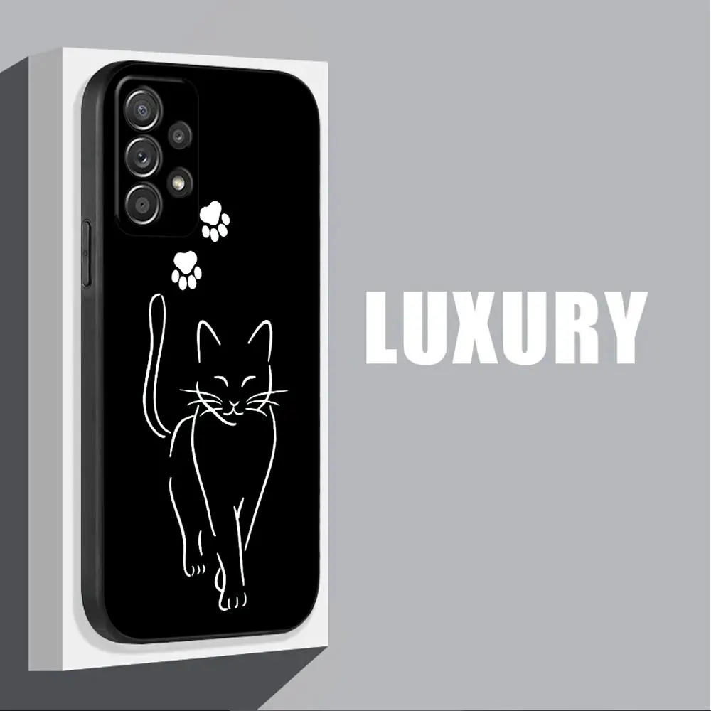 Фото Чехол для Samsung Galaxy A56 A54 A52 A53 5G A36 A34 A35 A33 A32 A50 A72 A73 A26 A25 A16 Cute Black Cat Line Чехол для телефона Мягкий чехол №5