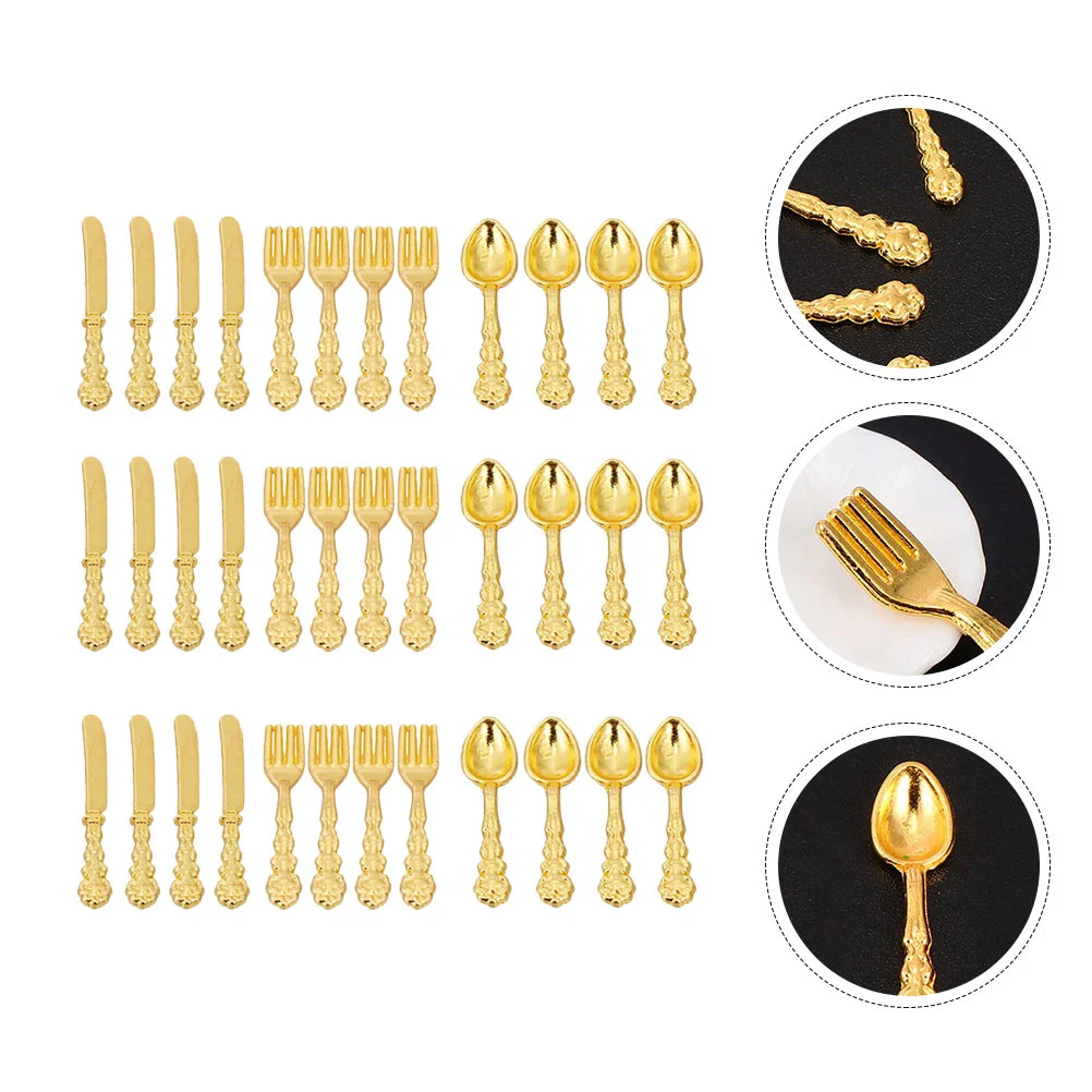 

Tableware Miniature Model Mini Cutlery Kitchen Accessories Miniatures Plates Spoons Forksfurniture Toy Alloy Setdinnerware