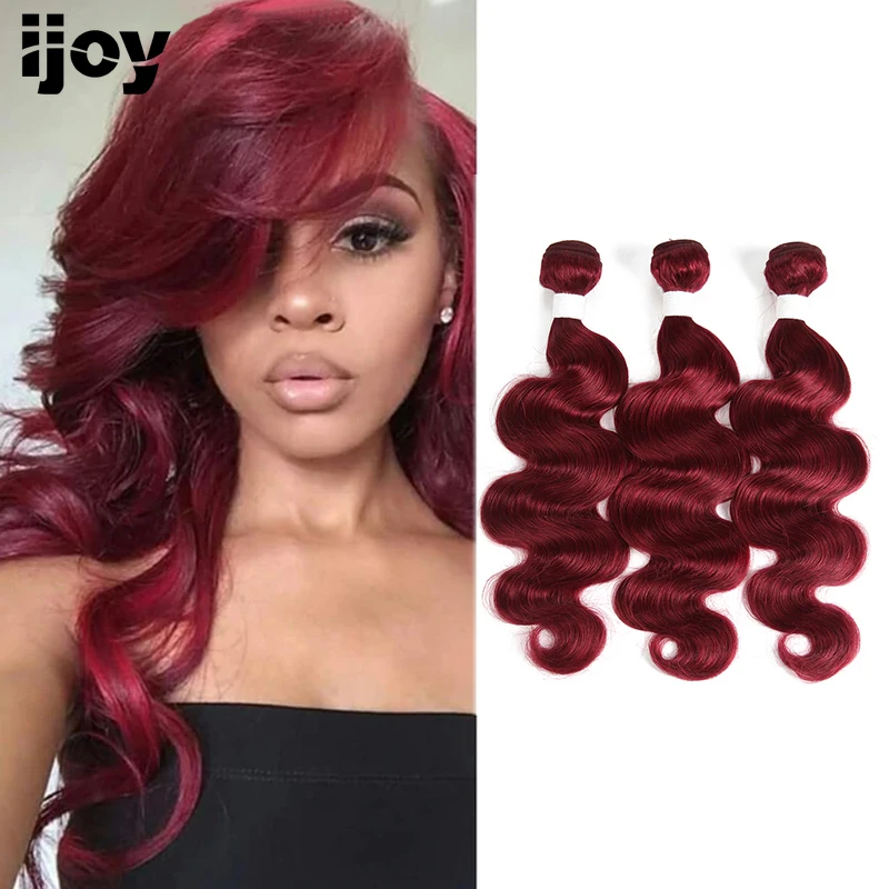 99J/Burgundy Body Wave Human Hair Bundles 3/4Pcs Colored Hair Weave Bundles Brazilian Non-Remy Human Hair Extensions IJOY