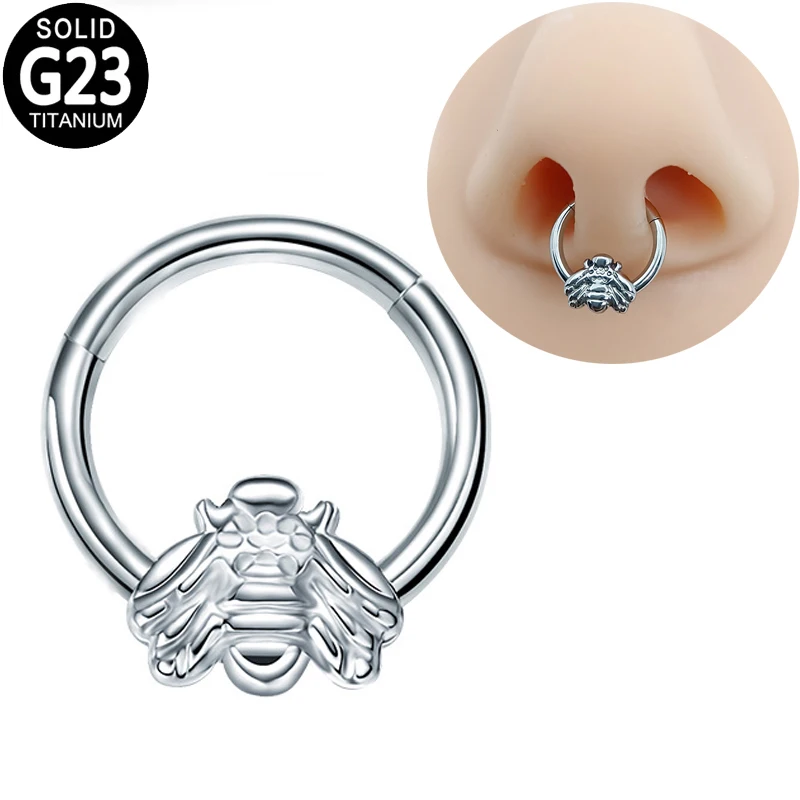 

G23 Titanium Nose Ring Ear Piercing Bee Hoop Hinged Segment Cartilage Tragus Earrings Daith Helix Nose Studs Women Jewelry