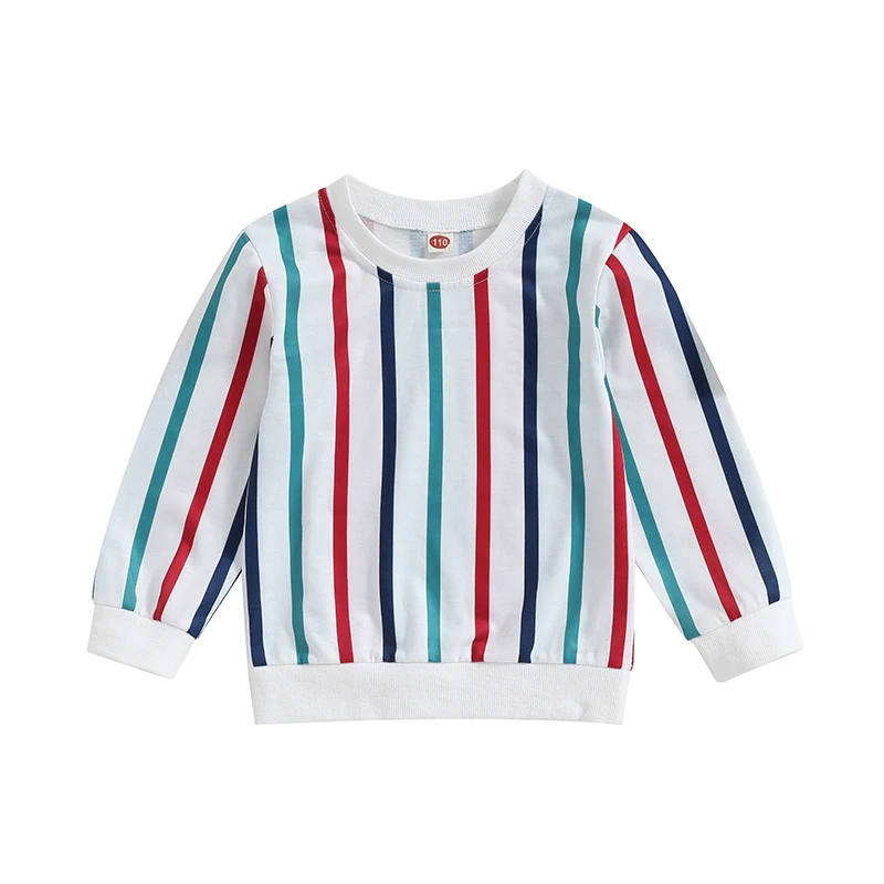 

Kid Boy Girl Fall Sweatshirt Long Sleeve Colorful Stripes Print Pullover Loose Tops Christmas Outfit