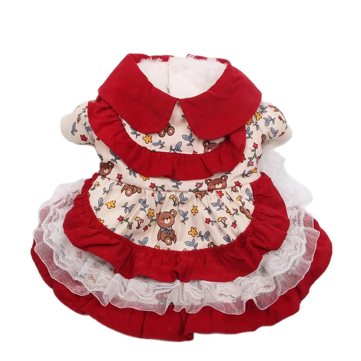 

Winter Dog Cat Dress Floral Bear Design Pet Puppy Skirt Warm Coat Outfit for Female Dogs Cats