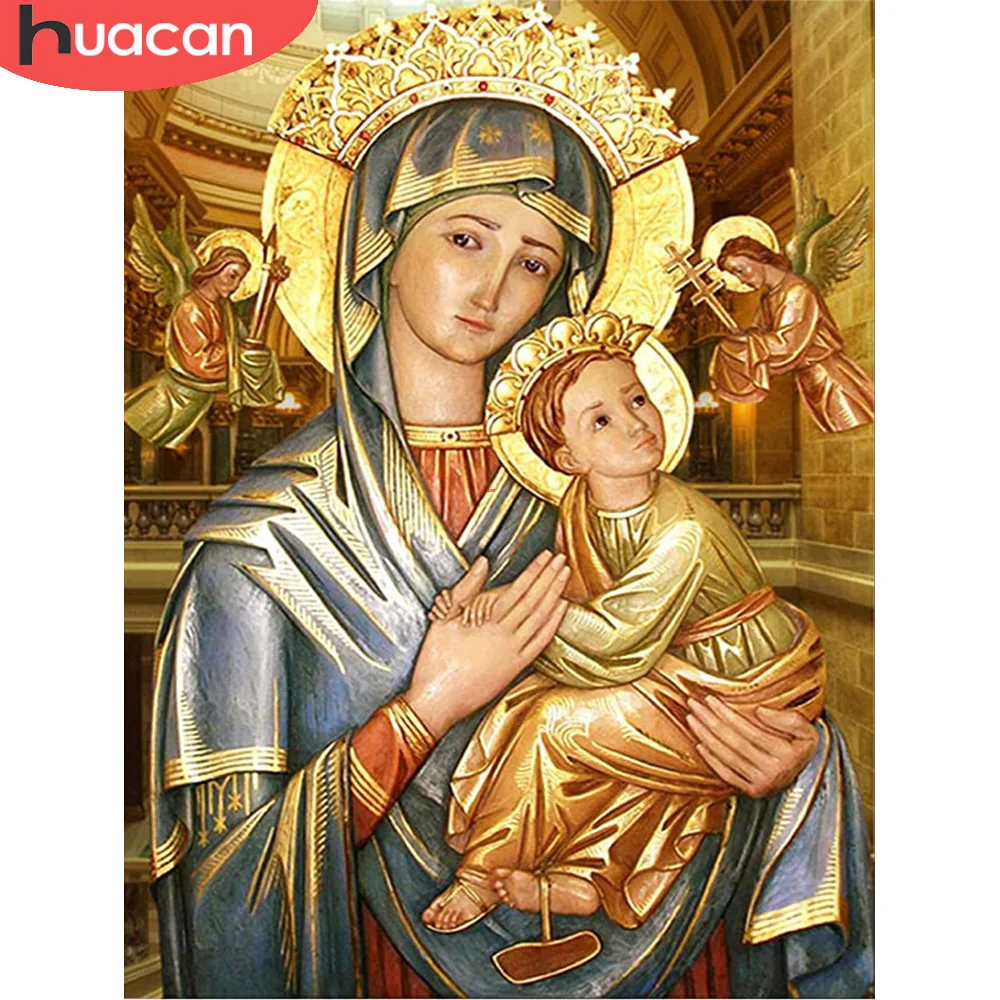 

HUACAN 5D DIY Алмазная картина, религиозная вышивка, Мадонна, портретные картины, стразы, мозаика, рукоделие, домашний декор, подарок