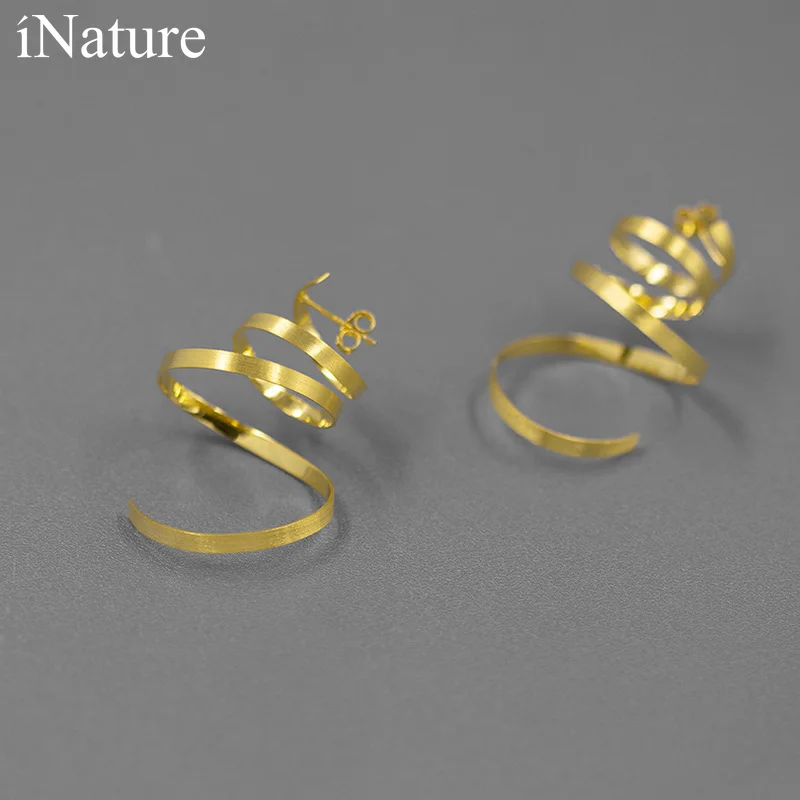 

Женские витые серьги INATURE из стерлингового серебра 925 пробы, ювелирные украшения для вечеринок с спиральный гвоздик