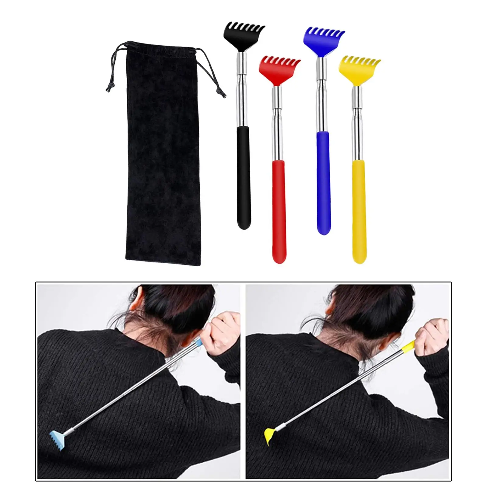 

Extendable Back Scratcher Telescopic with Rubber Handles Hand Massager Tools with Carrying Bag Claw Backslap for Travel Adults