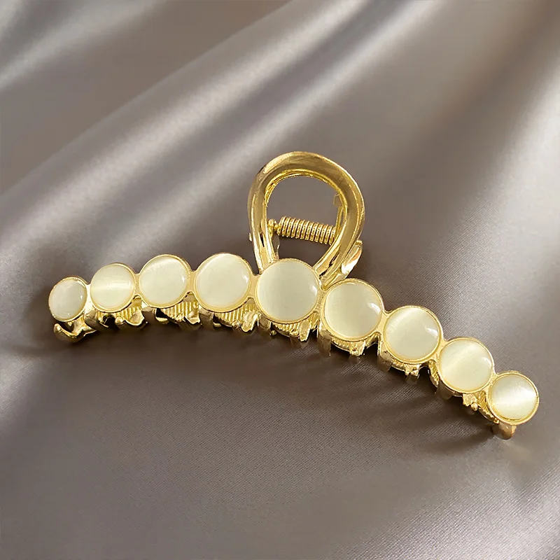 

New 2022 Elegant Opal Gold Grip Back of The Head Fixed Hair Shark Clip Headdress Girls Fashion Hairpin Accessories for Woman