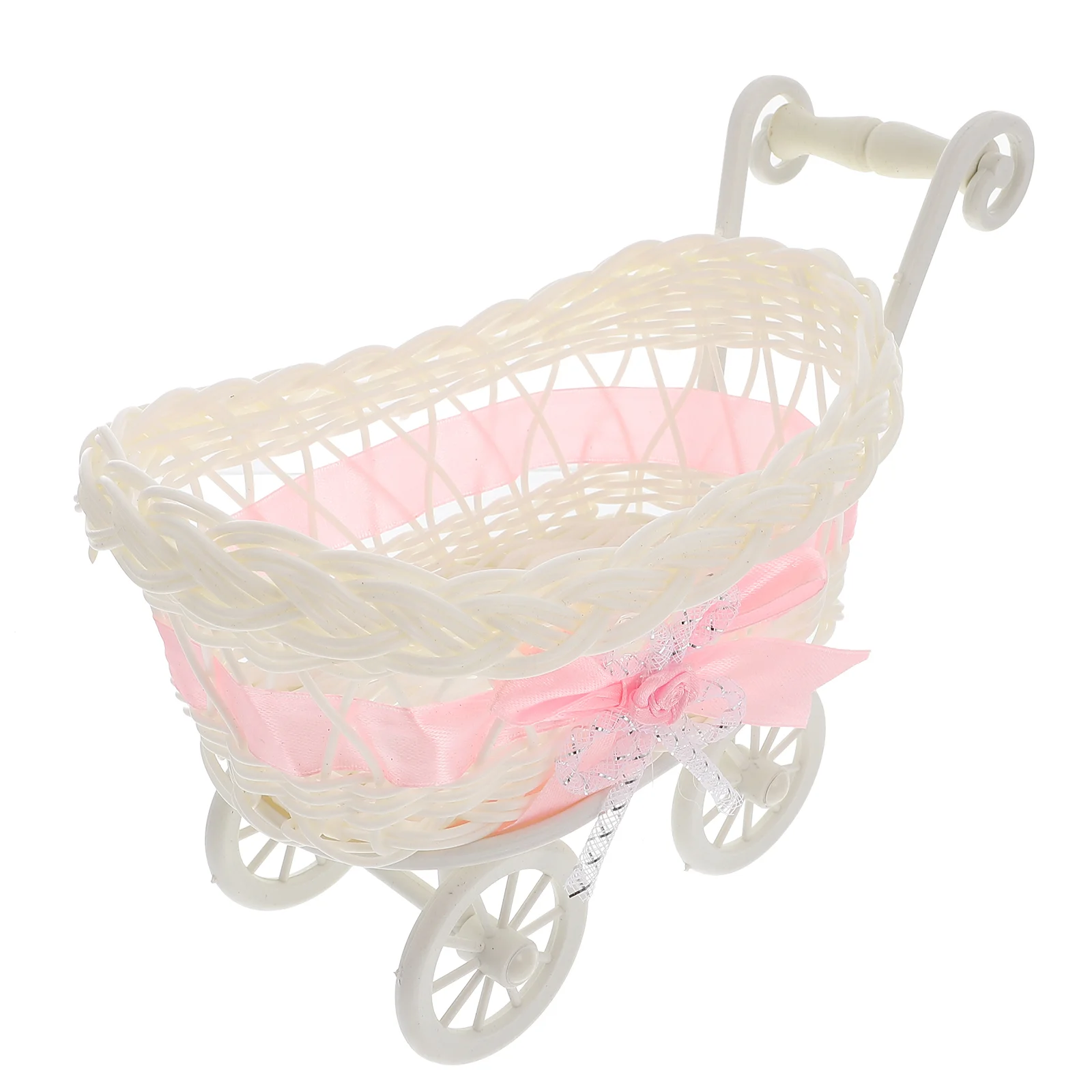 

Basket Baby Shower Stroller Cart Woven Wicker Candy Shopping Decorations Cutie Mini Toy Flower Carriage Storage Rattan Fruit
