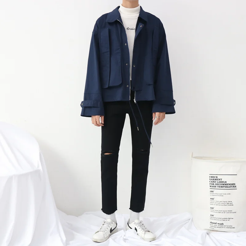 Streetwear Men Design Feels Black Ripped Jeans  2022 Autumn New Self-cultivation Pencil Pants Temperament Cropped Pants Female