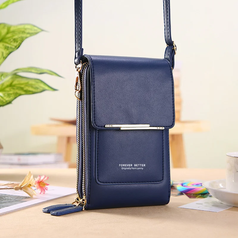 Women's Bags Soft Leather Wallets Touch Screen Mobile Phone Pouch Crossbody Shoulder Straps Handbag for Female Cheap Purse