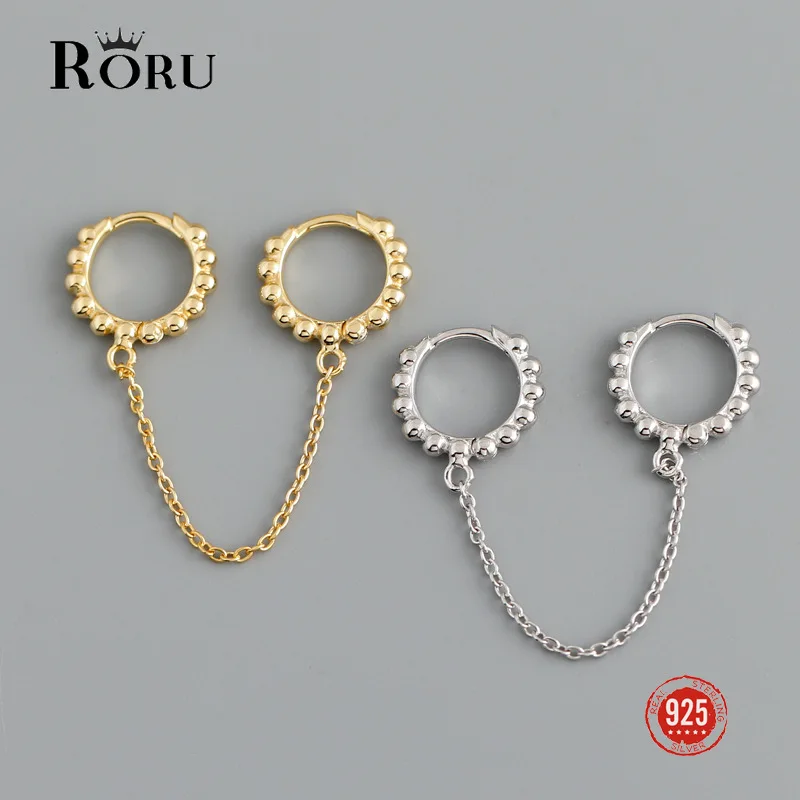 

RORU 925 Sterling Silver Women's Hoop Earrings Round Tassel Chain Earring Ear Piercing Fine Jewelry Pendientes