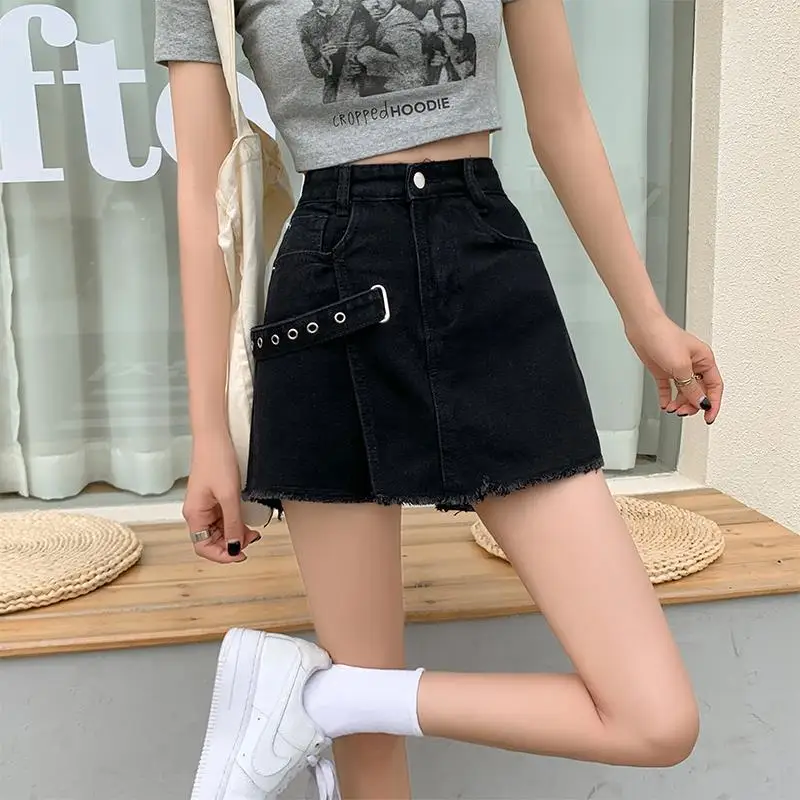 Korean Summer Style Commuter Style Female Outerwear Shorts High Waist Slim Loose Leg Wide Leg Versatile Ragged Short Skirt
