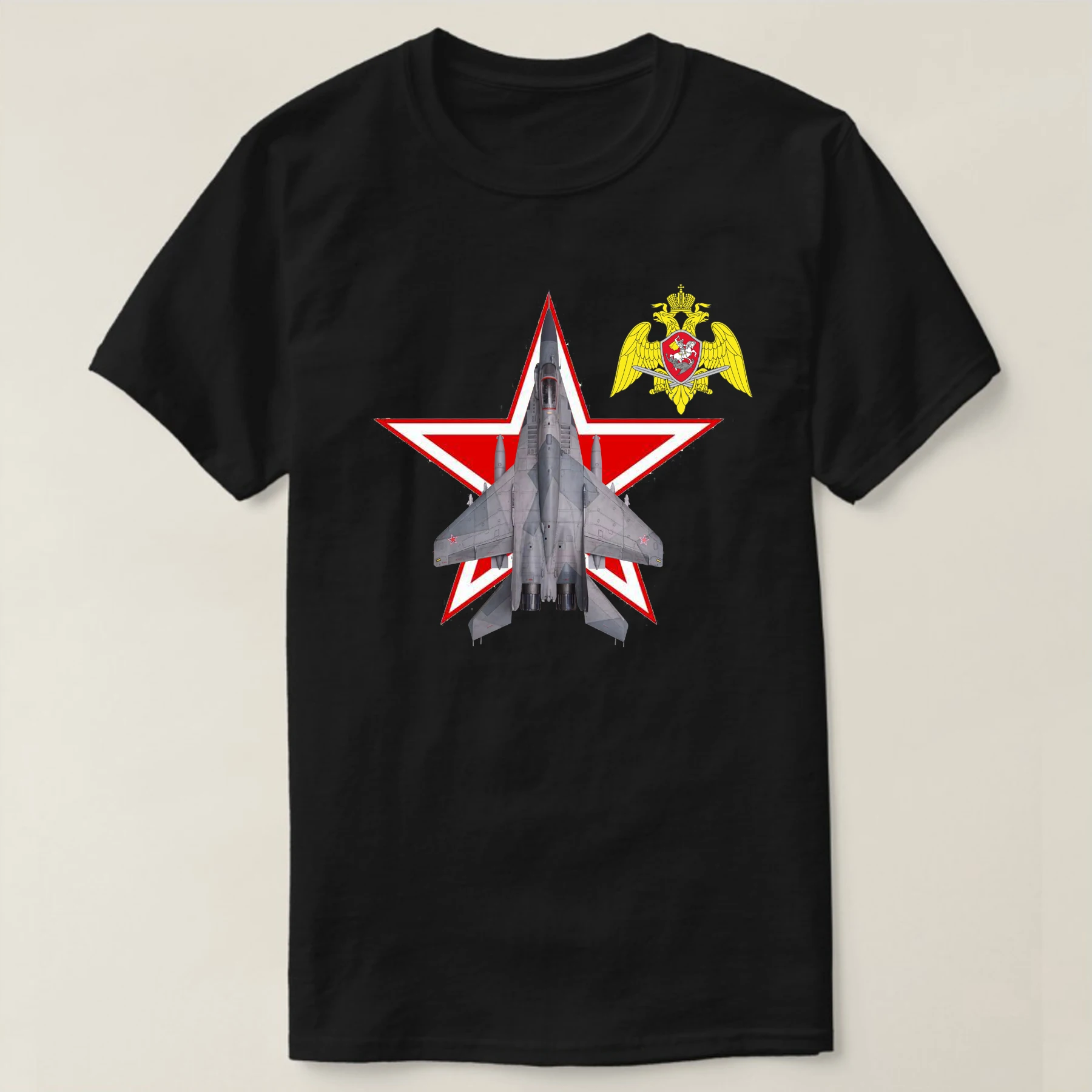 Купи Russian Air Force Red Star Mig 29 Fulcrum Fighter T-Shirt. Premium Cotton Short Sleeve O-Neck Mens T Shirt New S-3XL за 536 рублей в магазине AliExpress