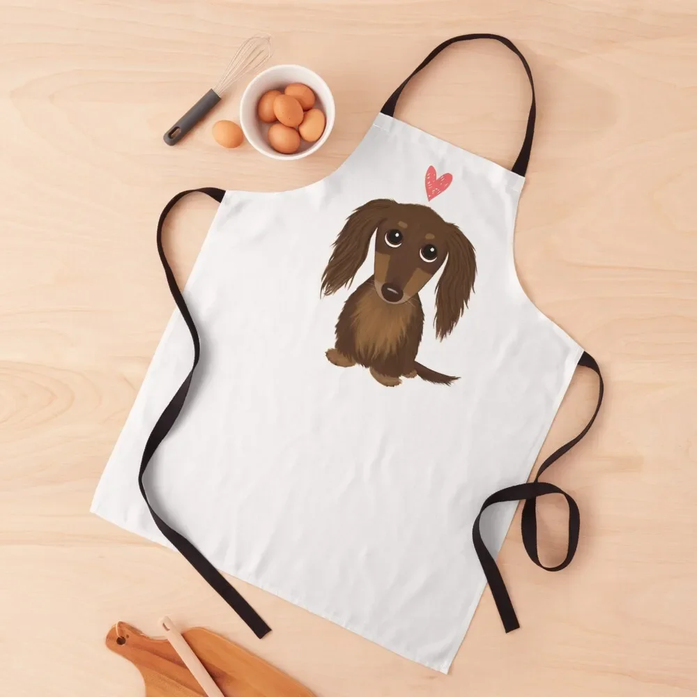 Longhaired шоколадная такса | Милая собака с сердцем фартук для дома и кухни кухонная