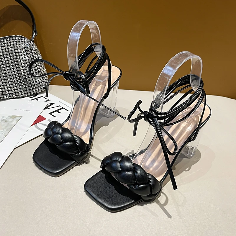 Женские босоножки с узкими ремешками вечерние туфли-лодочки открытым носком и