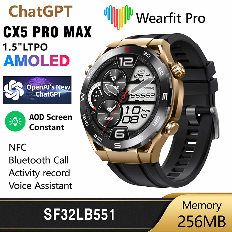 

1.5 Inch AMOLED Full Screen Smartwatch Wireless Charge Blue Tooth Call Smart Watches Men ChatGPT Compass NFC AI Voice Assistant