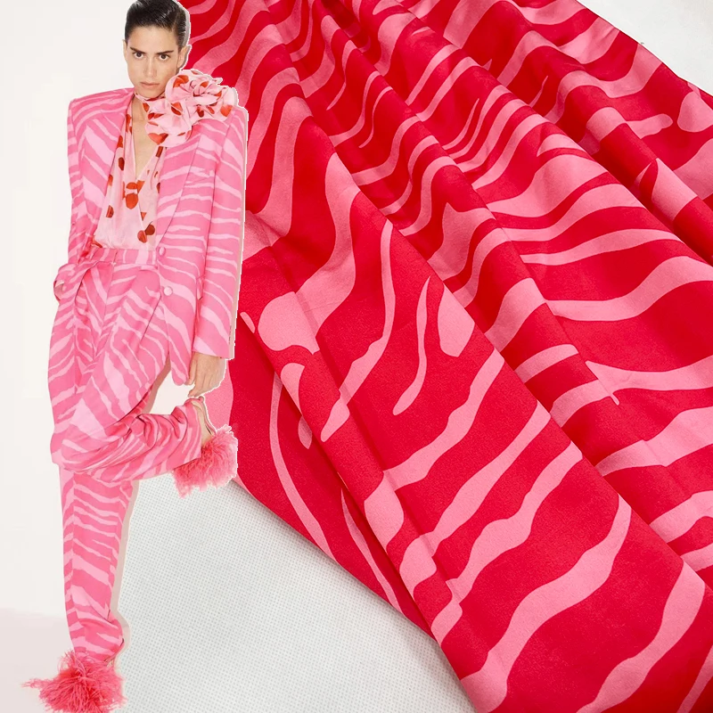 

Фирменная модная дизайнерская ткань, розово-красная Зебра, принт, полиэстер, брюки, костюм, сделай сам, пришивная ткань для платья, материал двора