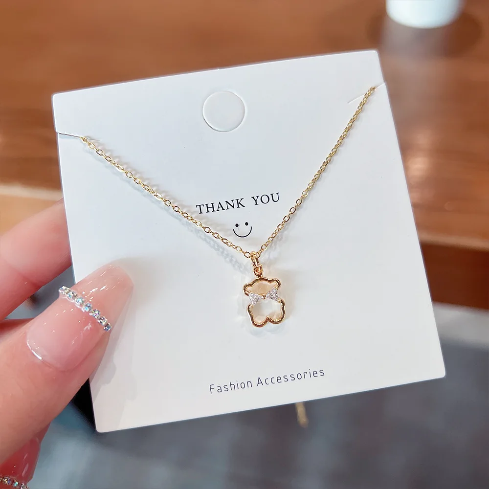 Bow Hollow Bear Zircon Bowknot Nimble Lucky Love Heart Mother's Day Pendant Necklace Woman Girl Wedding Blessing Jewelry
