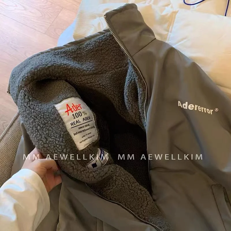 Ader error Lamb wool coat Autumn and winter men and women thickened fleece stand collar cotton padded clothes on both sides