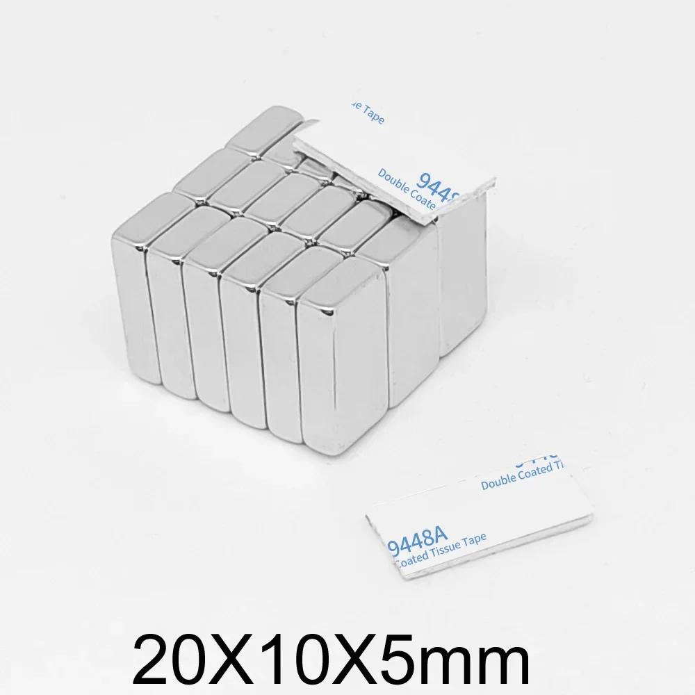 Блок 20x10x5 мощные сильные магниты с двухсторонней клейкой лентой 3 м мм неодимовые