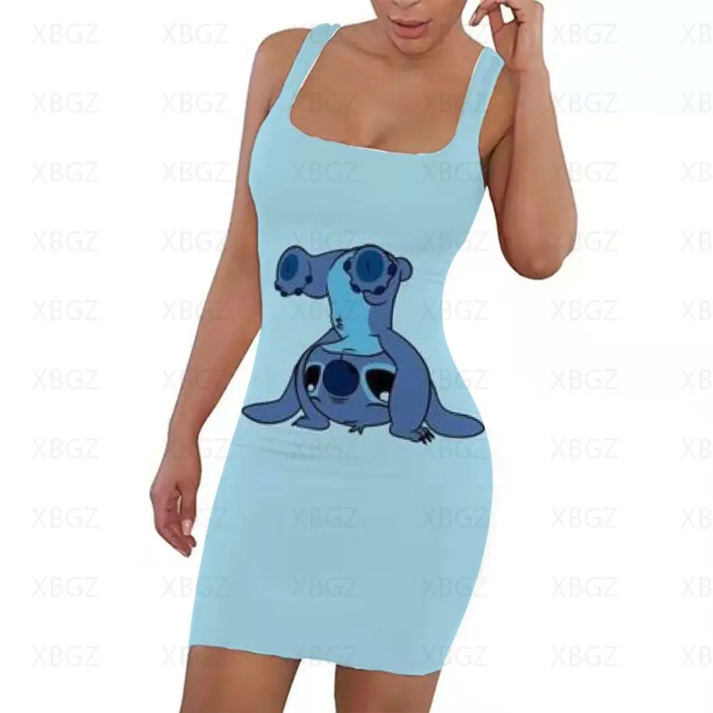 

Stitch Women's Dress Sling Summer Print Dresses 2022 Disney Tight Sleeveless Slim Fit Sexy Fashion Top Cartoon Clothing S-5XL
