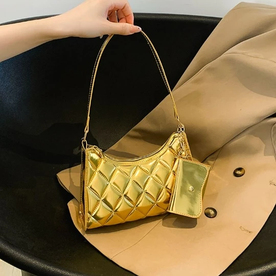 

NEW 2023 Golden Bright Trend Girl Woman Messenger Shoulder OL Bags PU PVC Leather Women Lady Shining Handbag Purses Tote Bags