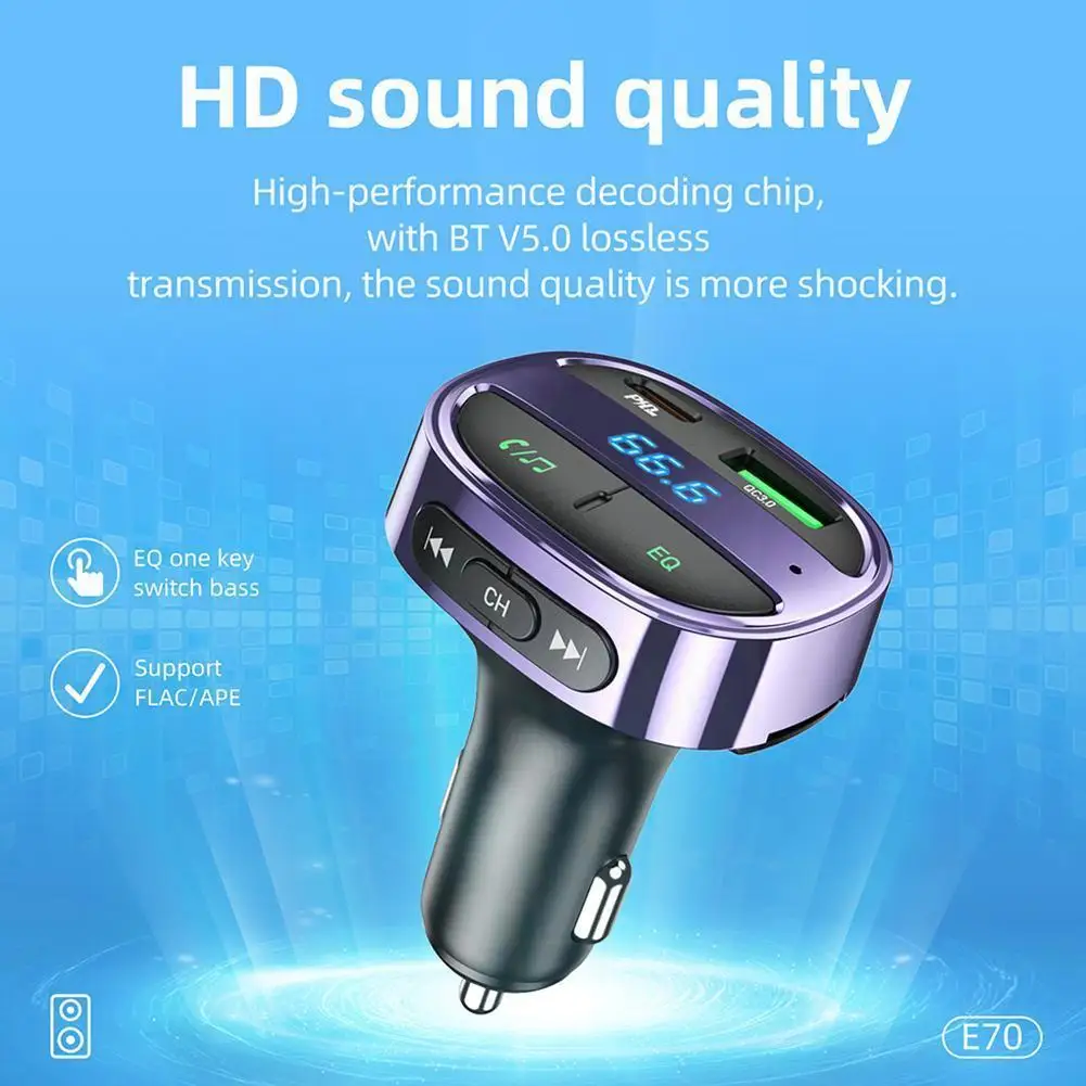 

Car Handsfree Bluetooth 5.0 FM Transmitter Wireless Player PD30W Accessories Receiver Charger Car Dual MP3 Audio USB Fast J7H0