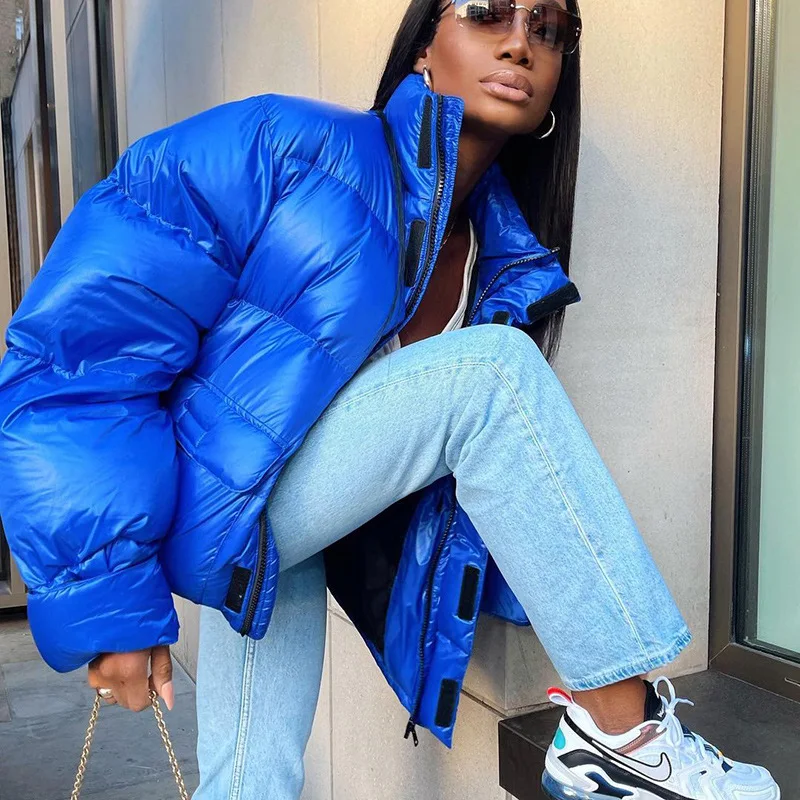 Puffer Jacket Parka Zip Up Cotton Jackets 2023 Winter Clothes Ski Suit Orange Bubble Coat Warm Solid Color Casual Street Outwear