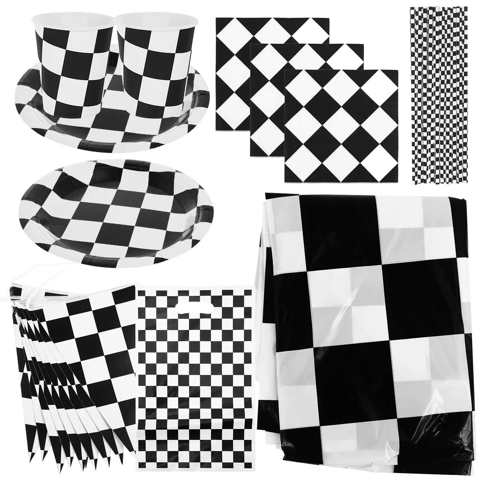 

Car Ornament Picnic Table Motorcycle Birthday Decorations Black White Paper Plates Party Plastic