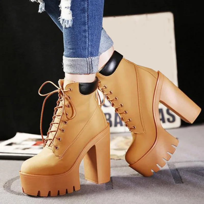 

Женские ботильоны на платформе Jordy, осенние ботинки на Высоком толстом каблуке со шнуровкой, повседневная женская обувь, новинка 2020