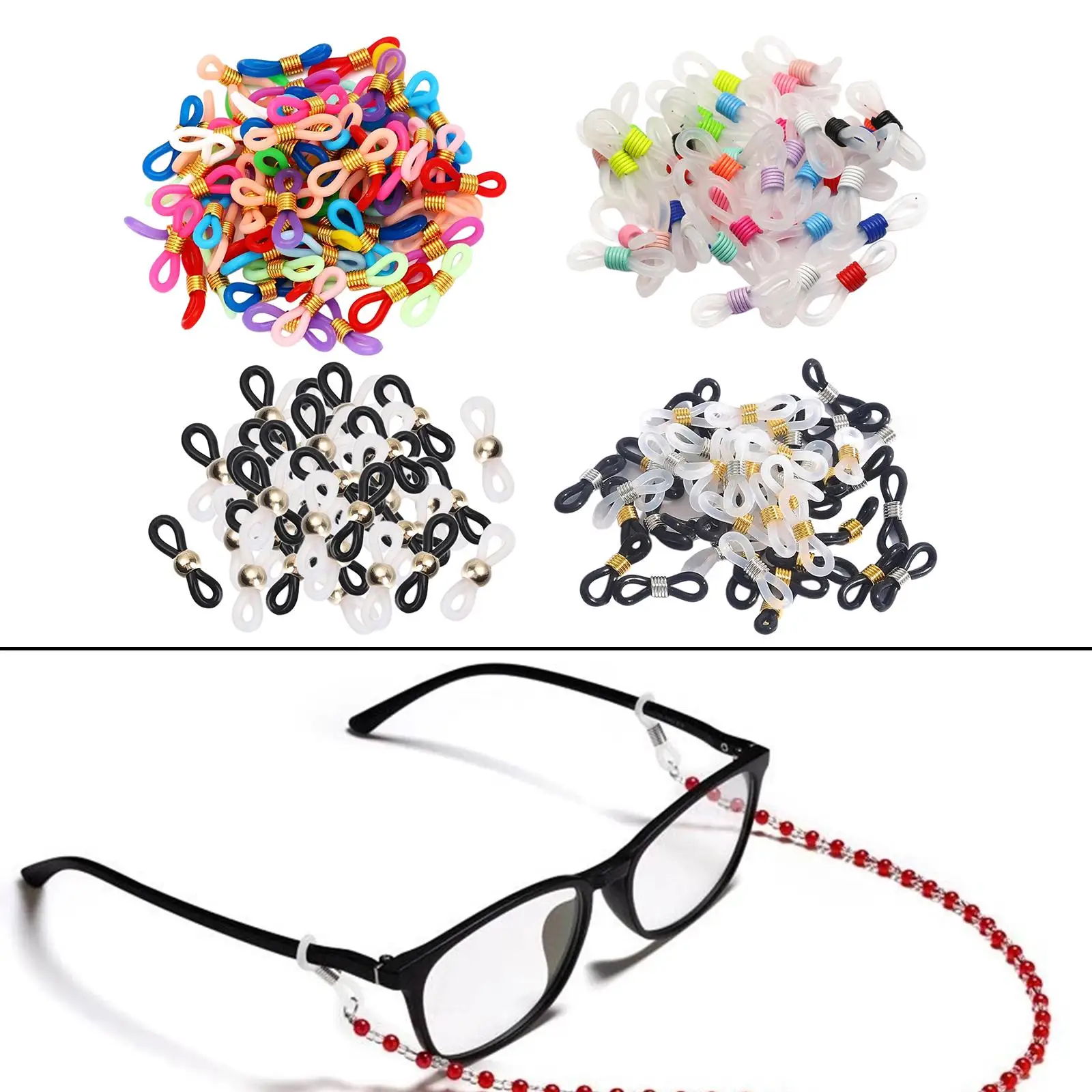 

Pack of 50 Eyeglass Chain Ends Adjustable Silicone Holder Spectacle end