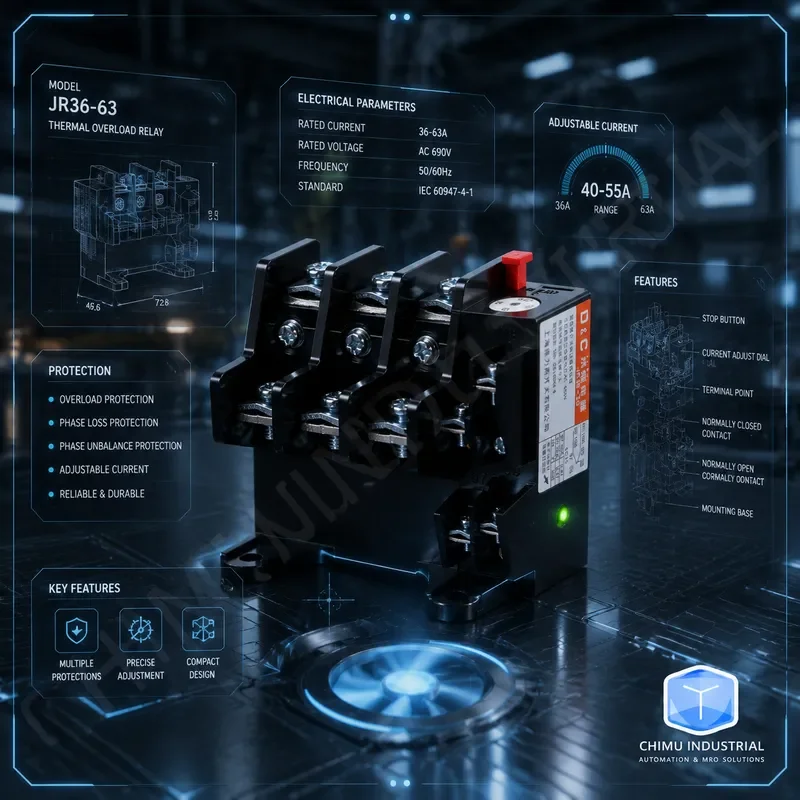 Фото 【CHIMU INDUSTRIAL】 Тепловое реле перегрузки JR36-63 20-32А 28-45А 40-63А, защита трехфазных двигателей №3