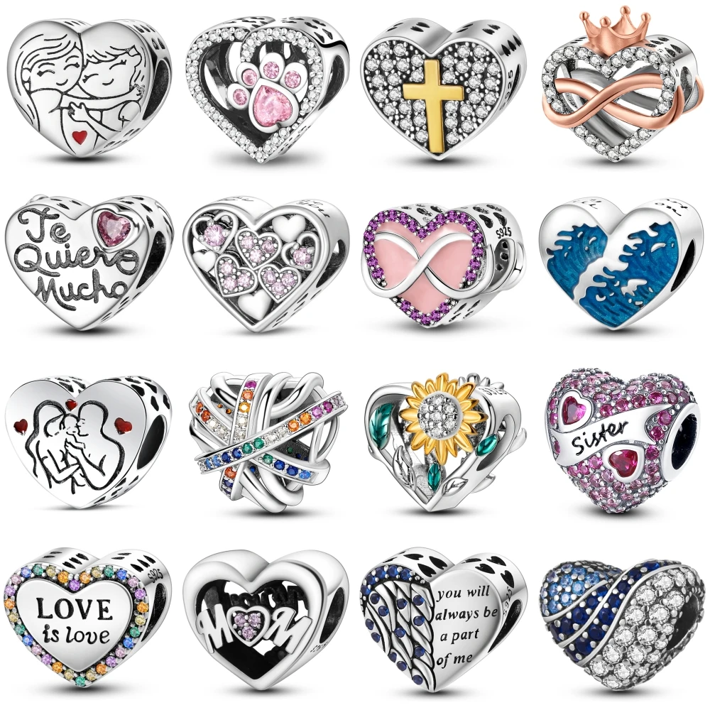 

CYCUFF Original Bracelet Charms 925 Sterling Silver Heart Shape Series Charms Beads For Women Fashion DIY Jewelry Gifts Making