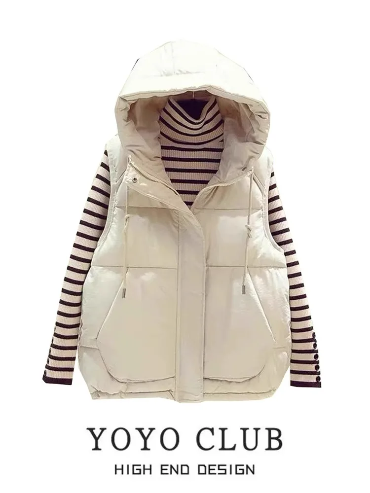 Скидка в торговом центре Большие размеры осенне-зимний пуховый жилет с капюшоном