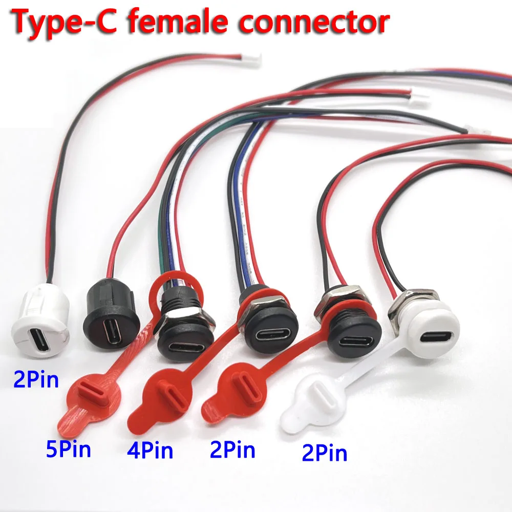 

2Pin 4Pin 5Pin USB-C Type Waterproof USB2.0 Connector Direct compression base Female Socket Charging Interface With Welding Wire