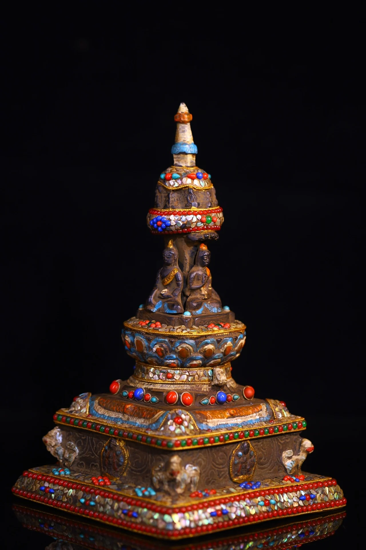 11-дюймовая коллекция тибетского храма старая бронзовая мозаика драгоценный