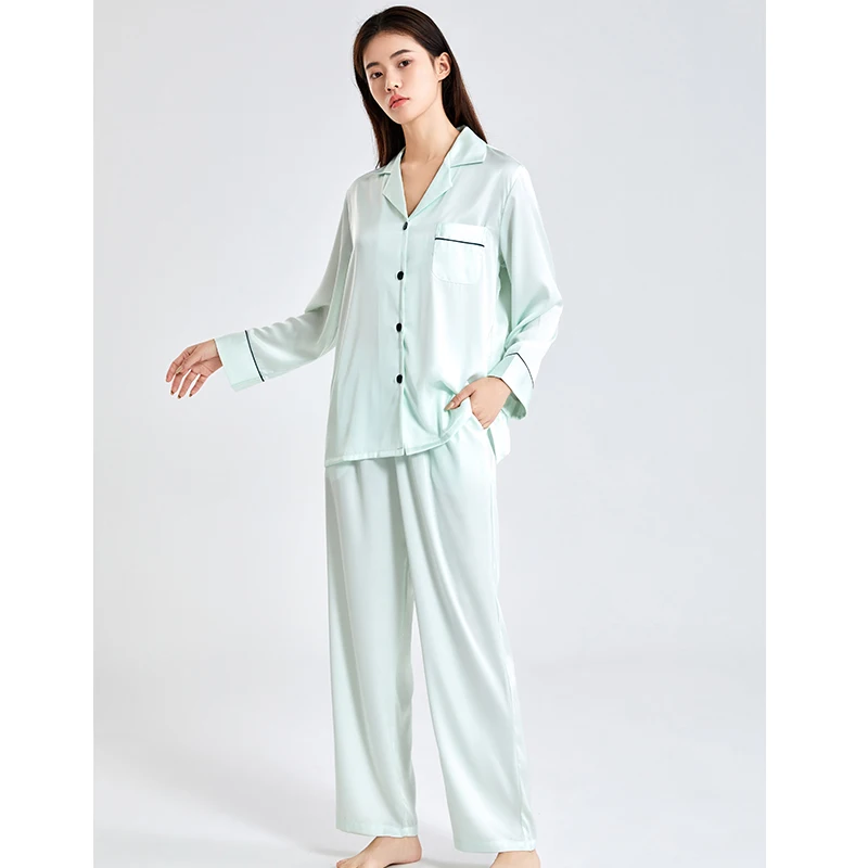 Satin Ice-Silk Pajamas Women Home Clothes White Pyjamas 2023 PJ Full Sleeve Sleepwear Women Nightwear Bedroom Pijamas Femme