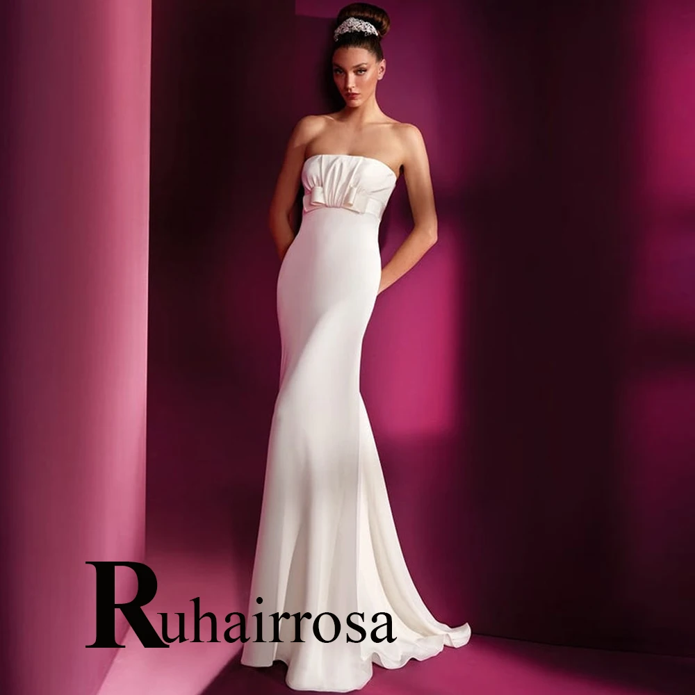 

Ruhair Simple Satin Backless Strapless Trumpet Belt Wedding Dresses Sheath Train For Bride Made To Order Vestido De Casamento