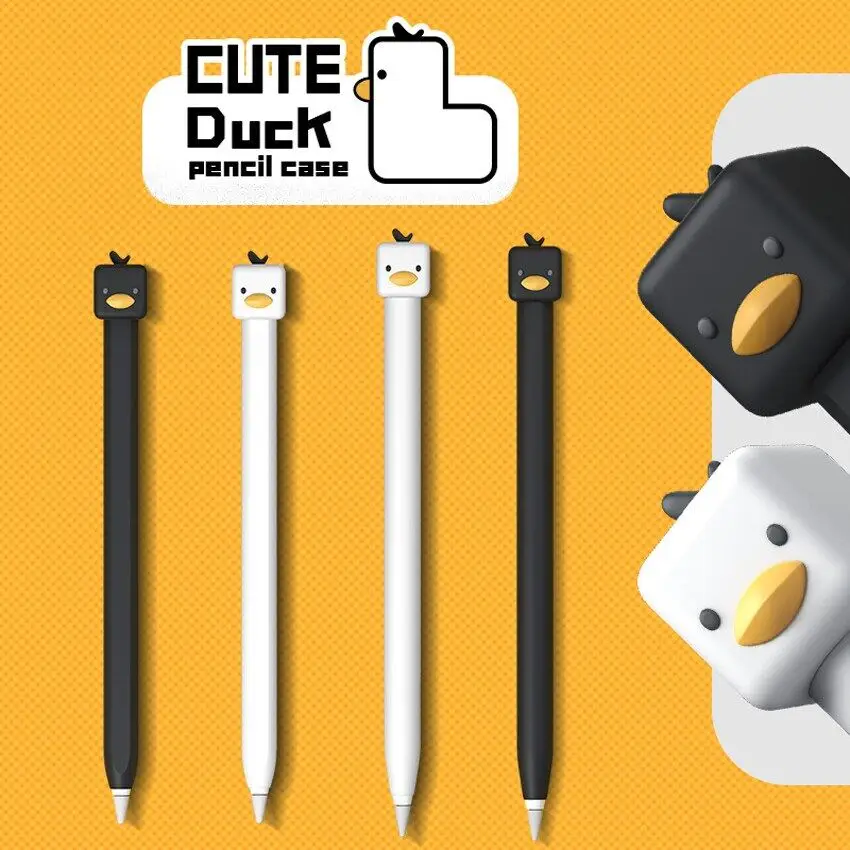 

Xumu Little Yellow Duck Cartoon Smart Stylus Protective Case For Apple Pencil 1/2 Soft Silicone Non-Slip Decompression Pen Cover
