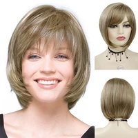 gnimegil synthetic fiber short blonde bob wigs with bangs trendy hairstyles natural wig for white women blond mommy wig costume