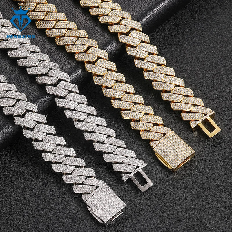 High Quality Cubana Hip Hop Jewelry 18mm 925 Sterling Silver Vvs Moissanite Diamond Iced Out Cuban Link Chain Necklace for Me