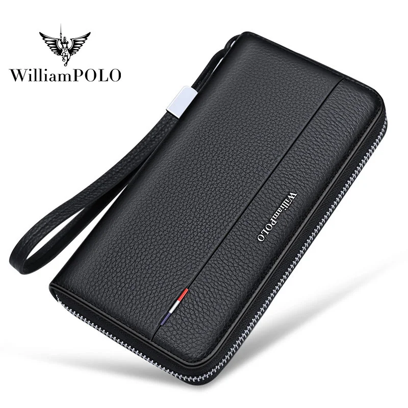 

RFID WILLIAMPOLO frequency identification wallet men's long 100% leather card bag large capacity multi-function clip walle
