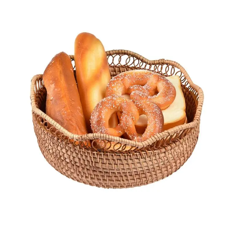 

3PCs Natural Woven Wicker Fruit Basket Hand-woven Hollow Lace Craft Storage Basket Bread Food Container Kitchen Storage Supplies
