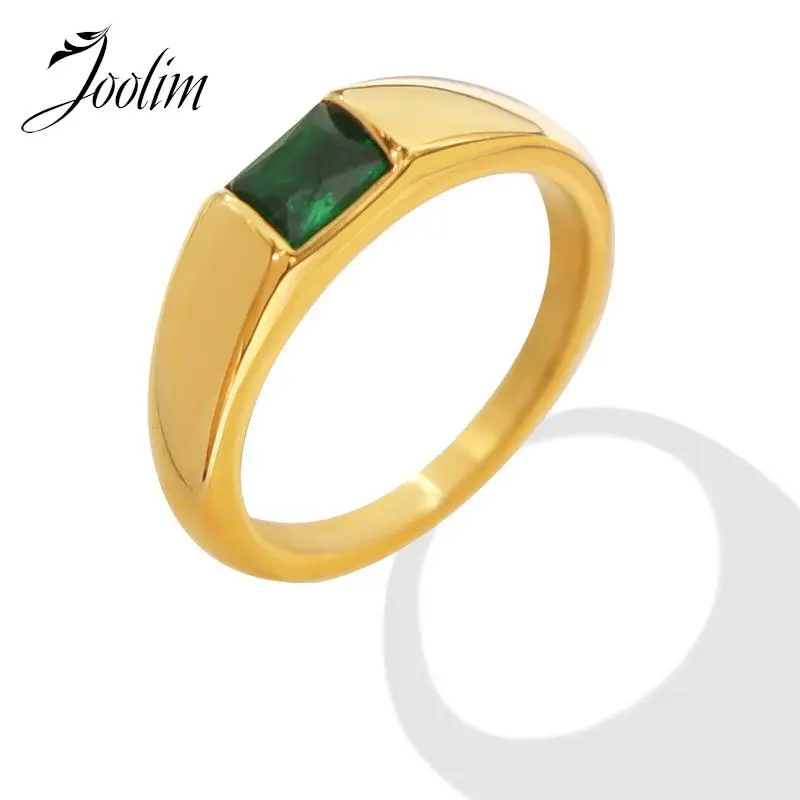 

Joolim Jewelry Wholesale High End PVD Waterproof Elegant Cubic Green Zirconia Stainless Steel Ring Trendy For Women