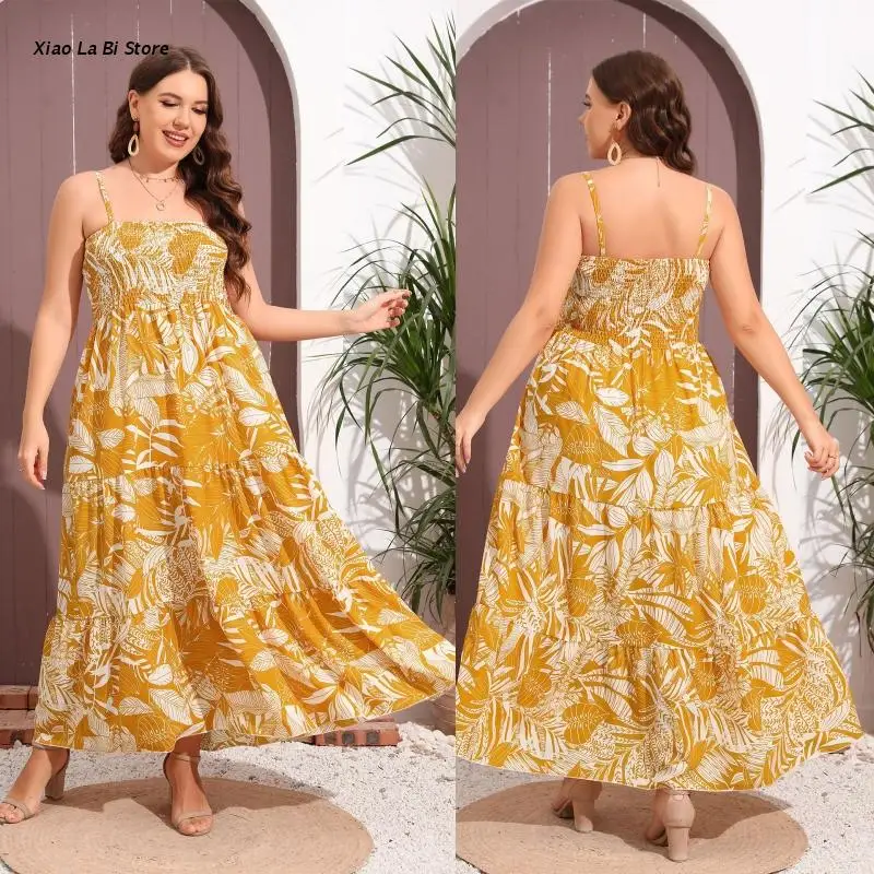 

XXFD Flowy Plus Size Midi Dress Female Casual Pleated High Waist Sundress Slim Fit Party Clothing for Wife Mother Girlfriend