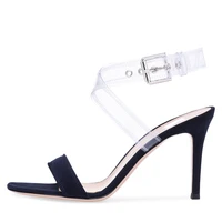 2022 high heels summer sandals for women stilettos ankle strap shoes ladies black heels transparent pvc clear shoes plus size