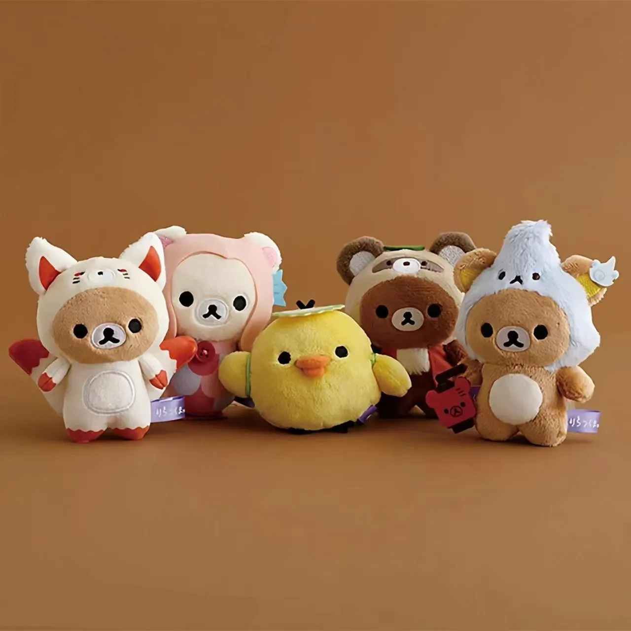 Фото Плюшевый брелок Rilakkuma Yokai Series: Кориллакума, Киироитори, Чайроикогума, милый лисёнок, костюм Каппа Тануки, пушистая подвеска для сумки, подарок №2