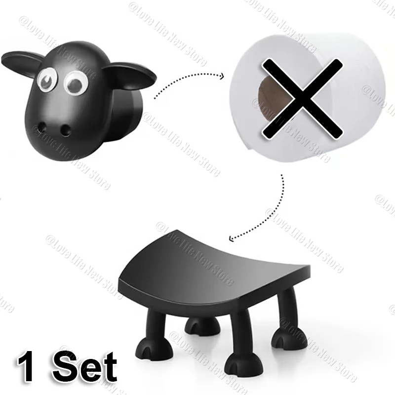 

3/1PCS Sheep Toilet Roll Holder Funny Toilet Paper Holder Free Standing Bathroom Set Black Sheep Roll Rack Cute Bathroom Decor