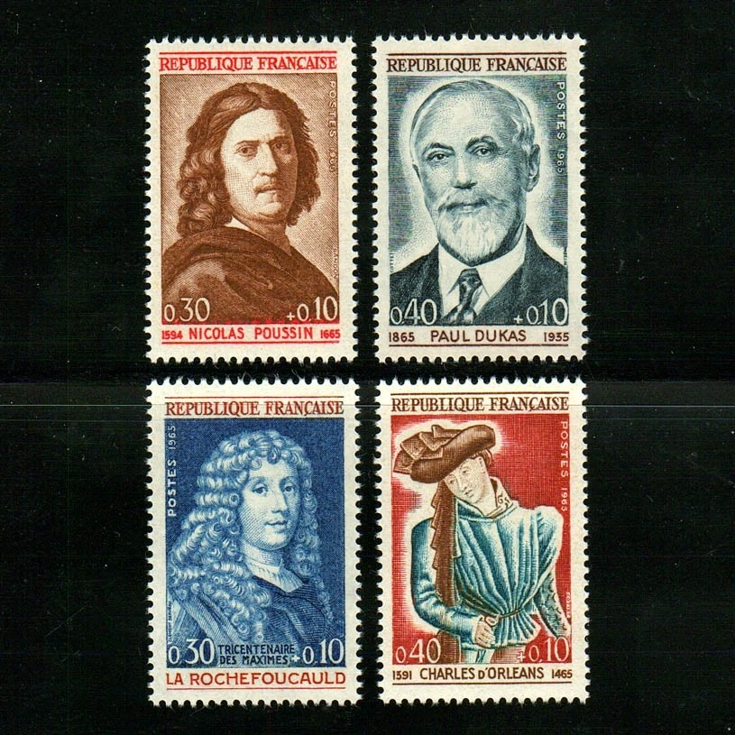 

4Pcs/Set New France Post Stamp 1965 Cultural Celebrities Painters Poets Engraving Postage Stamps MNH