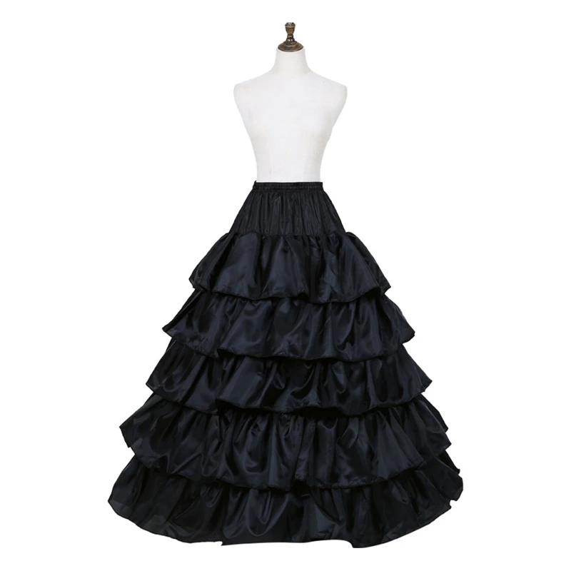 

E56A Women Crinoline Petticoat Black Ruffles Hoop Skirt Floor Length Ball Gown Slip Girls Underskirt for Wedding Bridal Dress