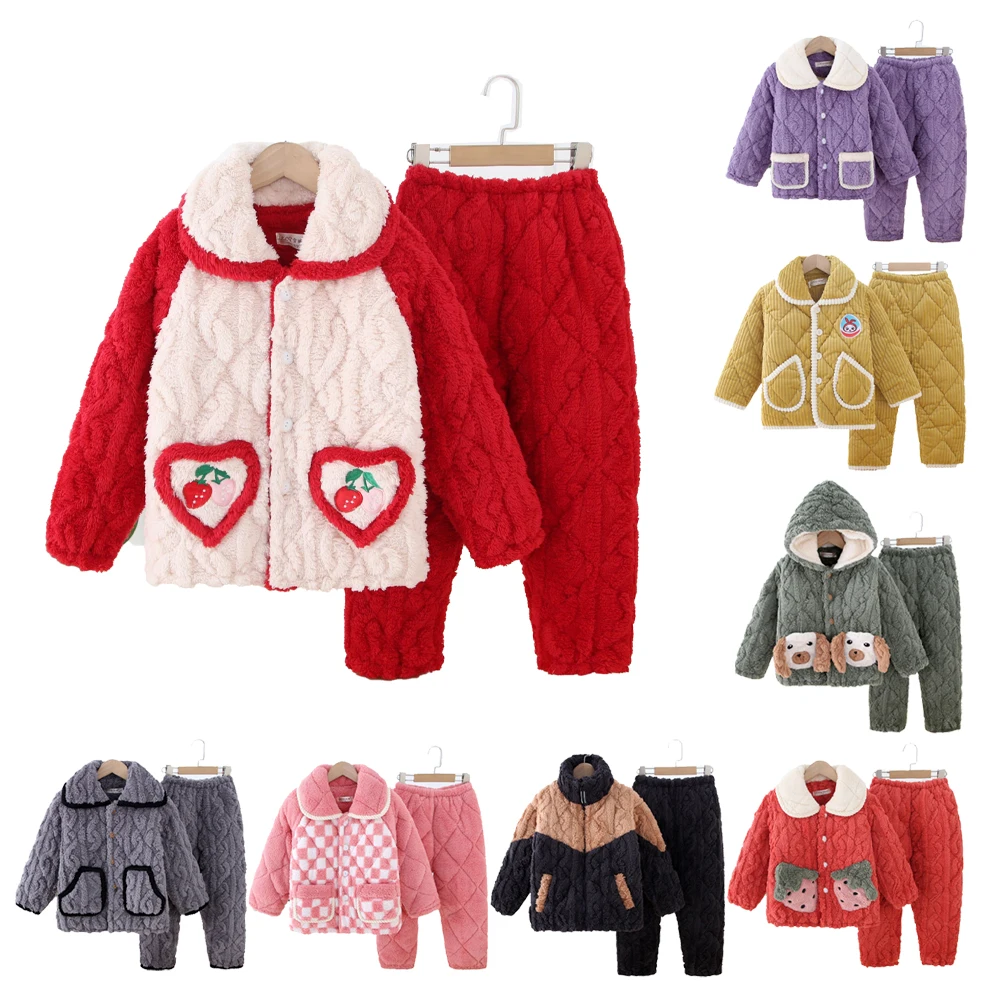 Купи Winter Baby Kids Pajamas Set Girls Boy Pajamas Children's Clothes Thickening Warm Flannel Wool Children's Pajamas Family Set за 1,196 рублей в магазине AliExpress